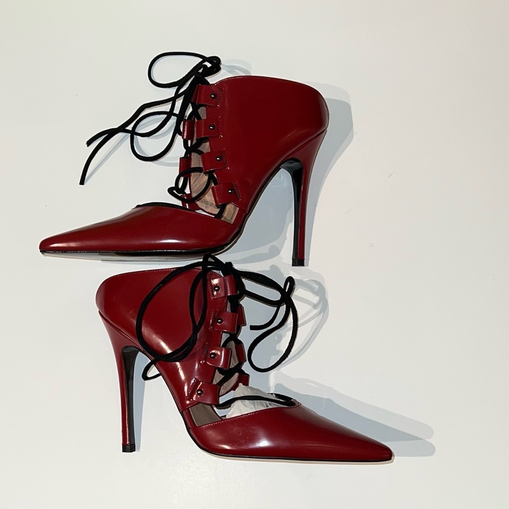 Top shop leather mule pumps